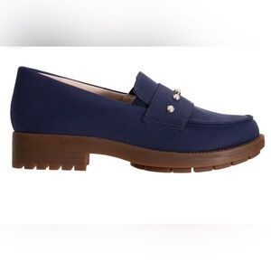 REVITALIGN Navy Loafers with Pearl Accents